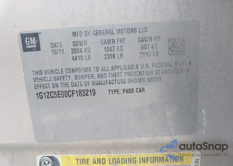 2012 Chevrolet Malibu 1Lt из США, поврежденный, VIN 1G1ZC5E00CF183219